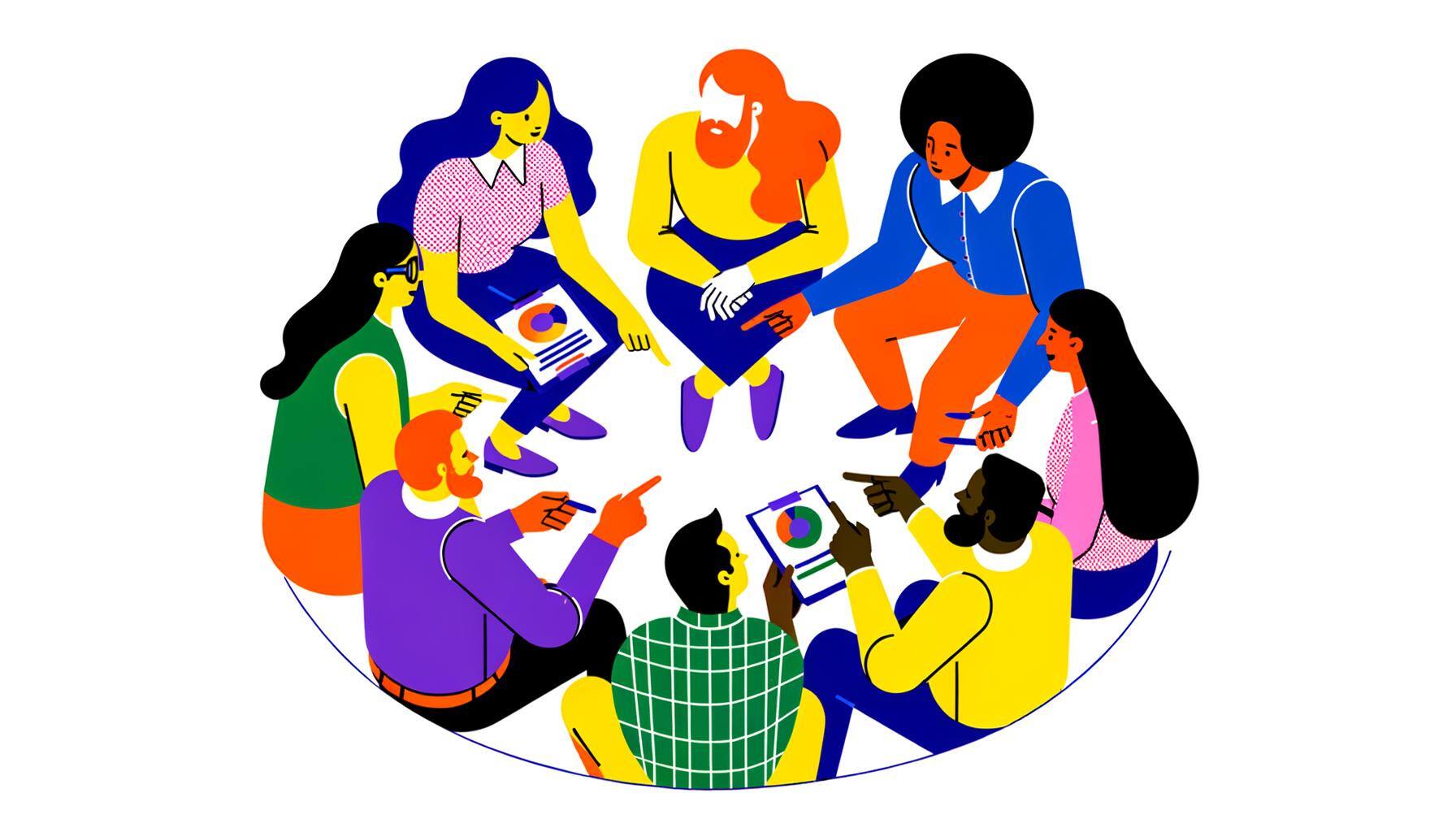 Illustration of a diverse group of people sitting in a circle